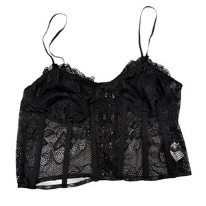 White Fox Lace Black Bustier‎ Corset Lingerie Bra Size Medium